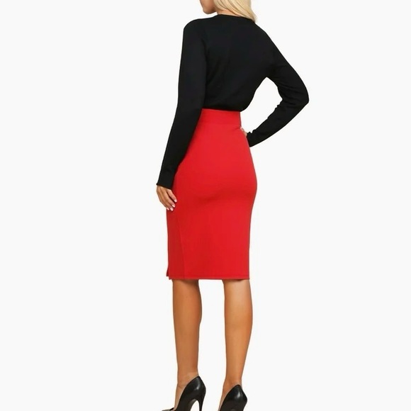 New Rebecca Taylor Red-Orange Ribbed Knit Skirt - Picture 6 of 7